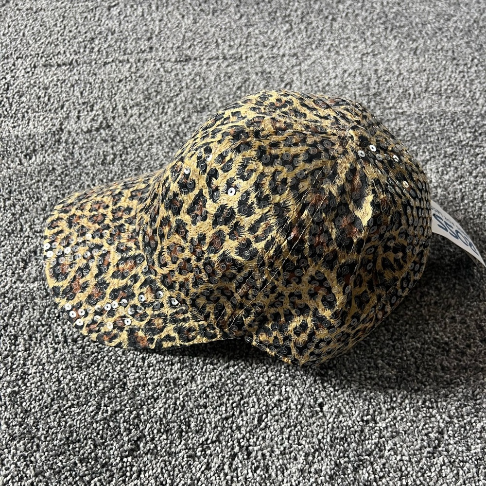Leopard Sequin Baseball Cap - Women's Fashion Hat - Picture 2 of 6